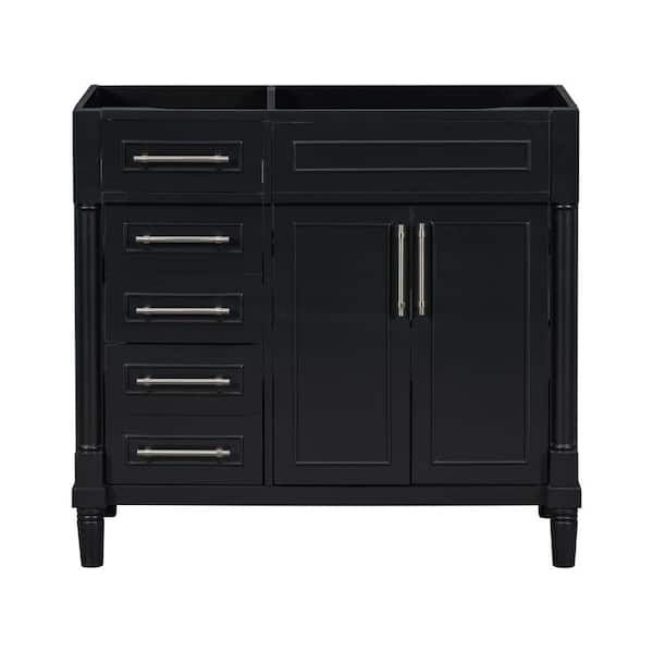 EPOWP 35.51 in. W x 17.87 in. D x 33.03 in. H Bath Vanity Cabinet without Top in Black with with 3 Drawers and Door Cabinet