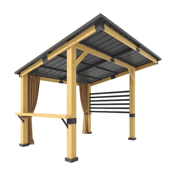 12 ft. x 10 ft. Cedar Wood Gazebo with Galvanized Steel Roof, Ceiling Hook for Patio, Privacy Curtains