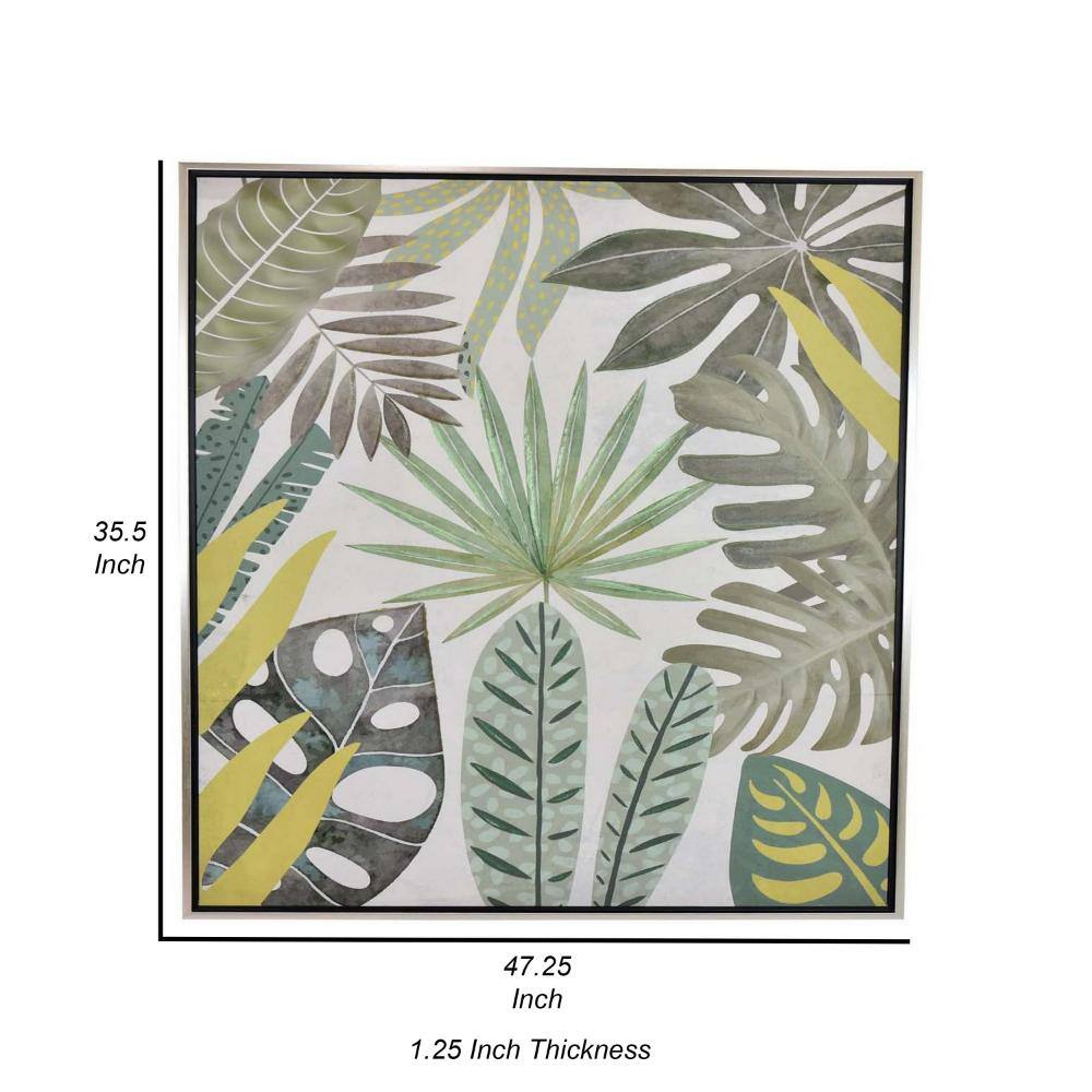 Green and Yellow Botanical Leaf Print Wall Art with Natural Fiber Frame
