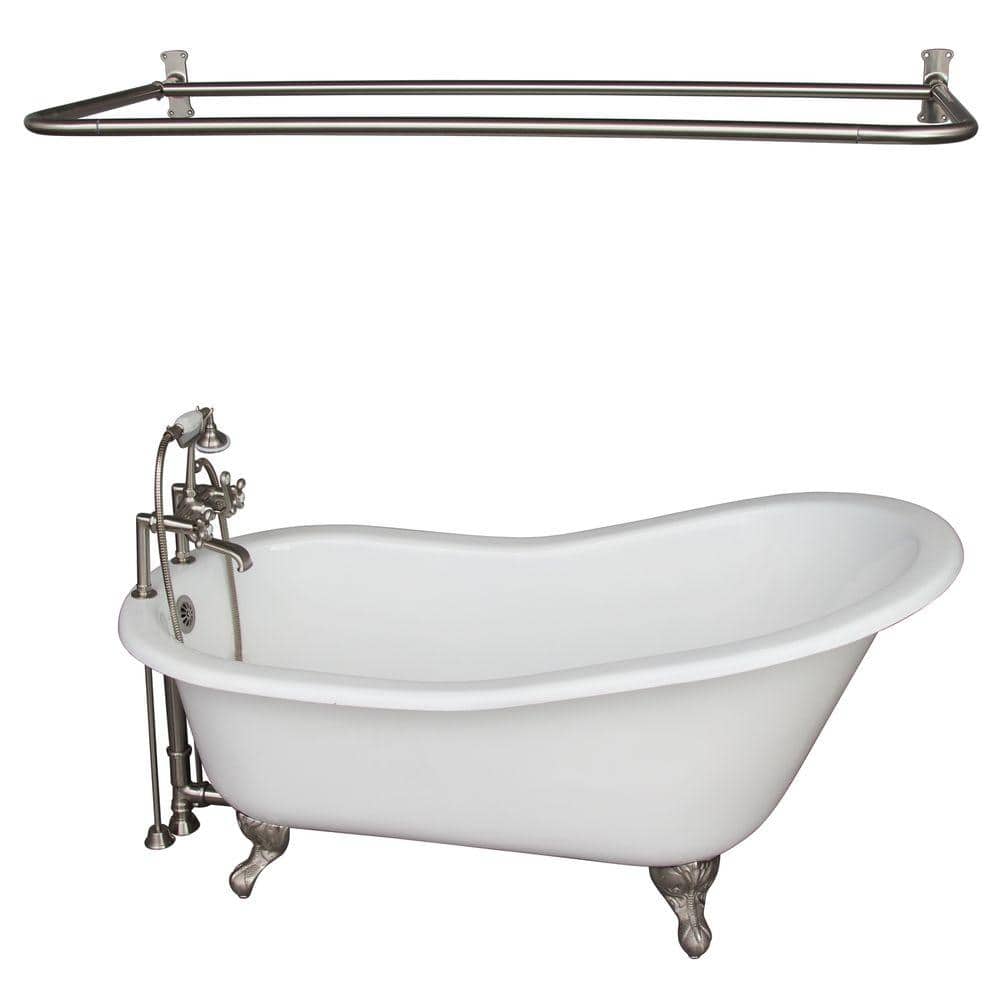 5 ft. Cast Iron Ball and Claw Feet Slipper Tub in White with Brushed Nickel