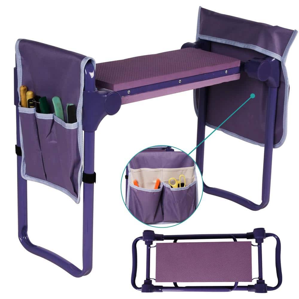 Garden Kneeler and Seat with 2 Tool Bags Pouches, Foldable Garden Stool wit