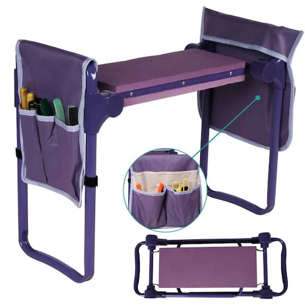Unbranded Garden Kneeler and Seat with 2 Tool Bags Pouches, Foldable Garden Stool with EVA Foam Kneeling Pad, Medium, Purple