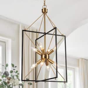 8-Light Brass Gold Island Chandelier, Black Hanging Pendant Light, Modern Farmhouse Hanging Light for Dining Room