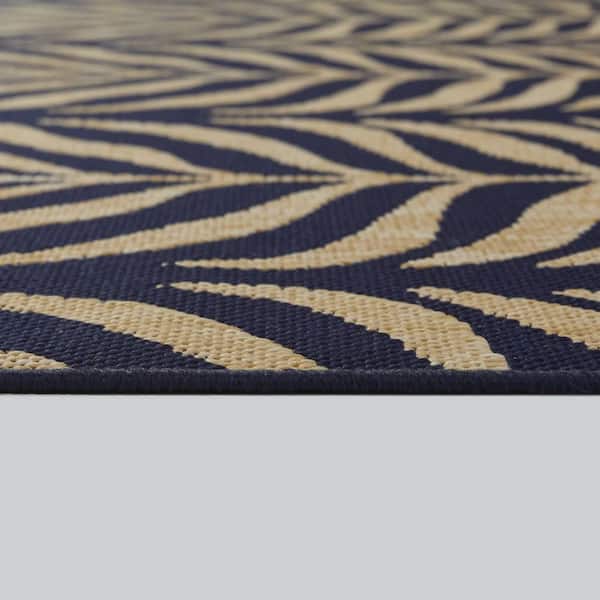 Meduna Navy Blue 7 ft. 10 in. x 10 ft. Tropical Indoor/Outdoor Area Rug