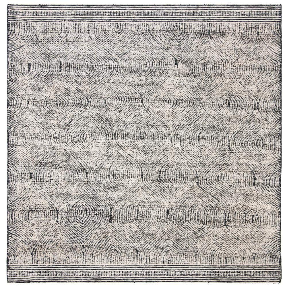 Ivory Abstract Handmade Tufted Wool Square Area Rug 6' x 6'
