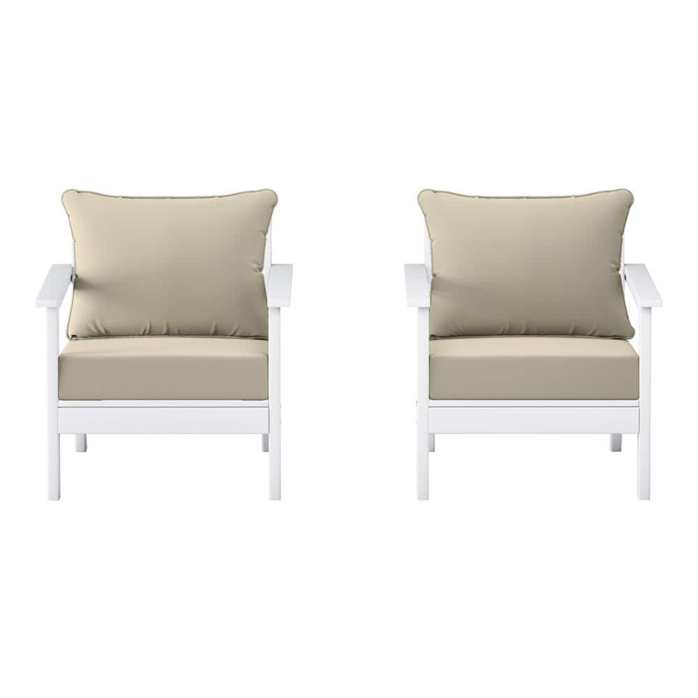 Birchwood White Outdoor Patio (Set of 2) Deep Seating HDPE Lounge Chairs w/ Beige Cushions price history on PriceWatchPro