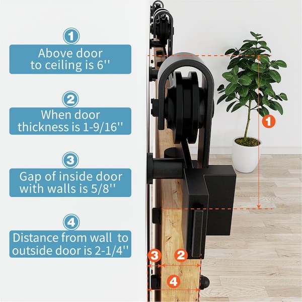 144 in. Frosted Black J Shape Sliding Barn Door Track and Hardware Kit and Handle Set