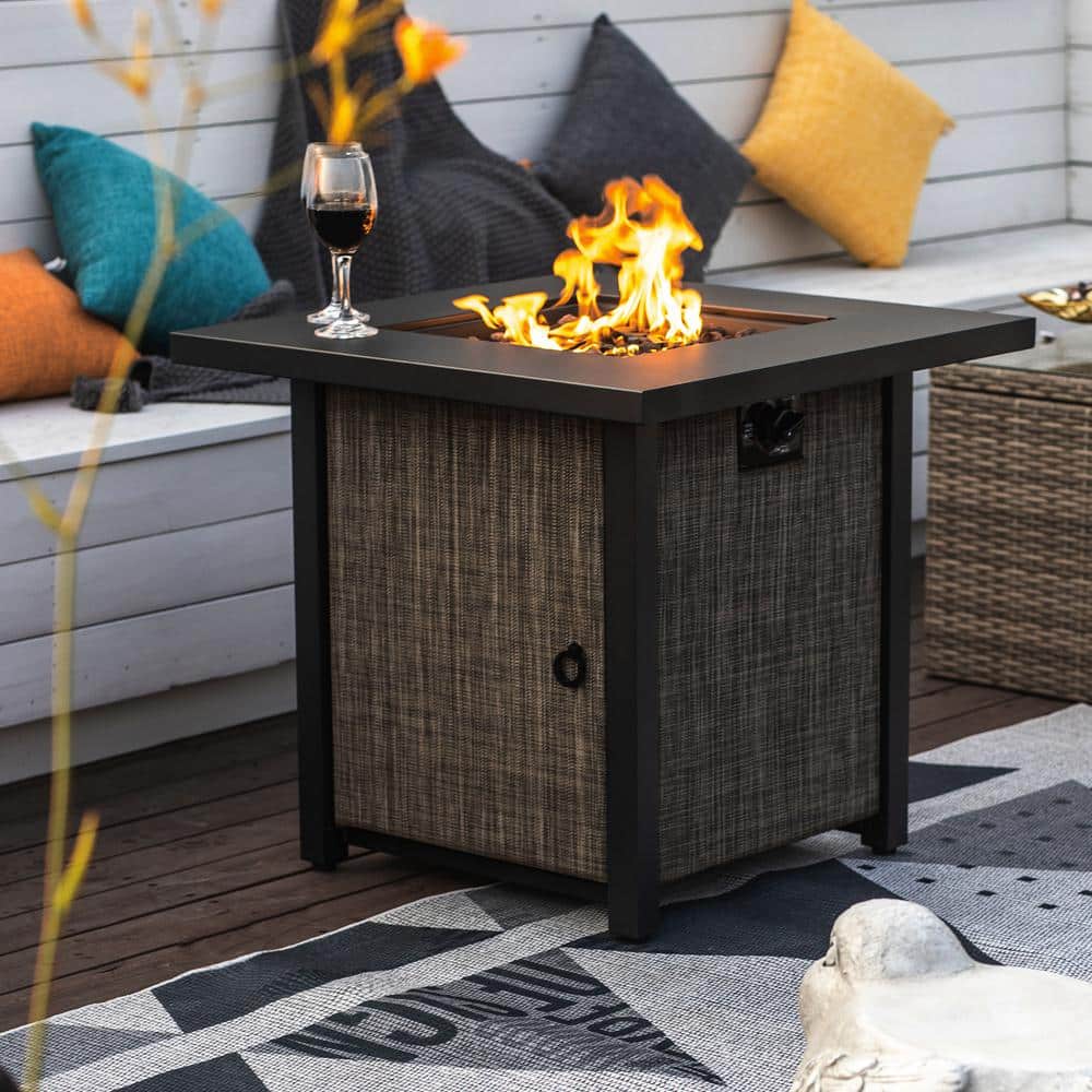 40000 BTU Square Propane Fire Pit Table Steel Tabletop with Textilene Side 