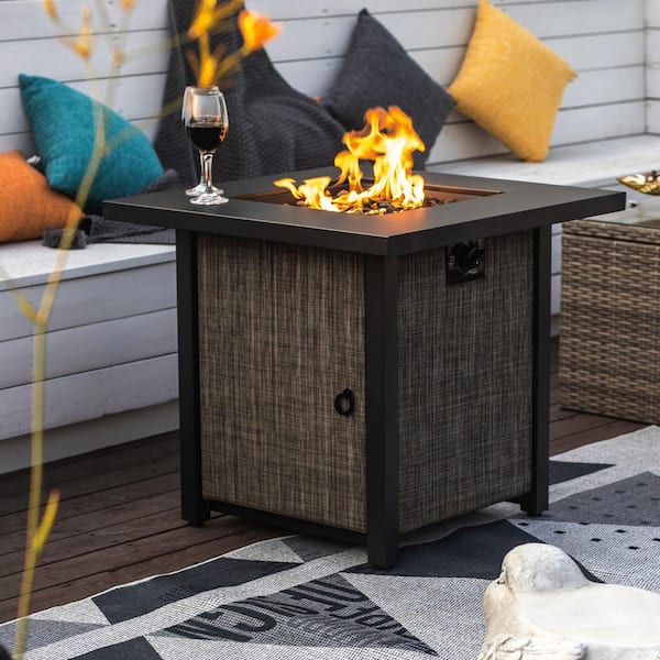 SOTEN RUGGED TABLET LLC 40000 BTU Square Propane Fire Pit Table Steel Tabletop with Textilene Side Panel, Steel Lid and Rocks