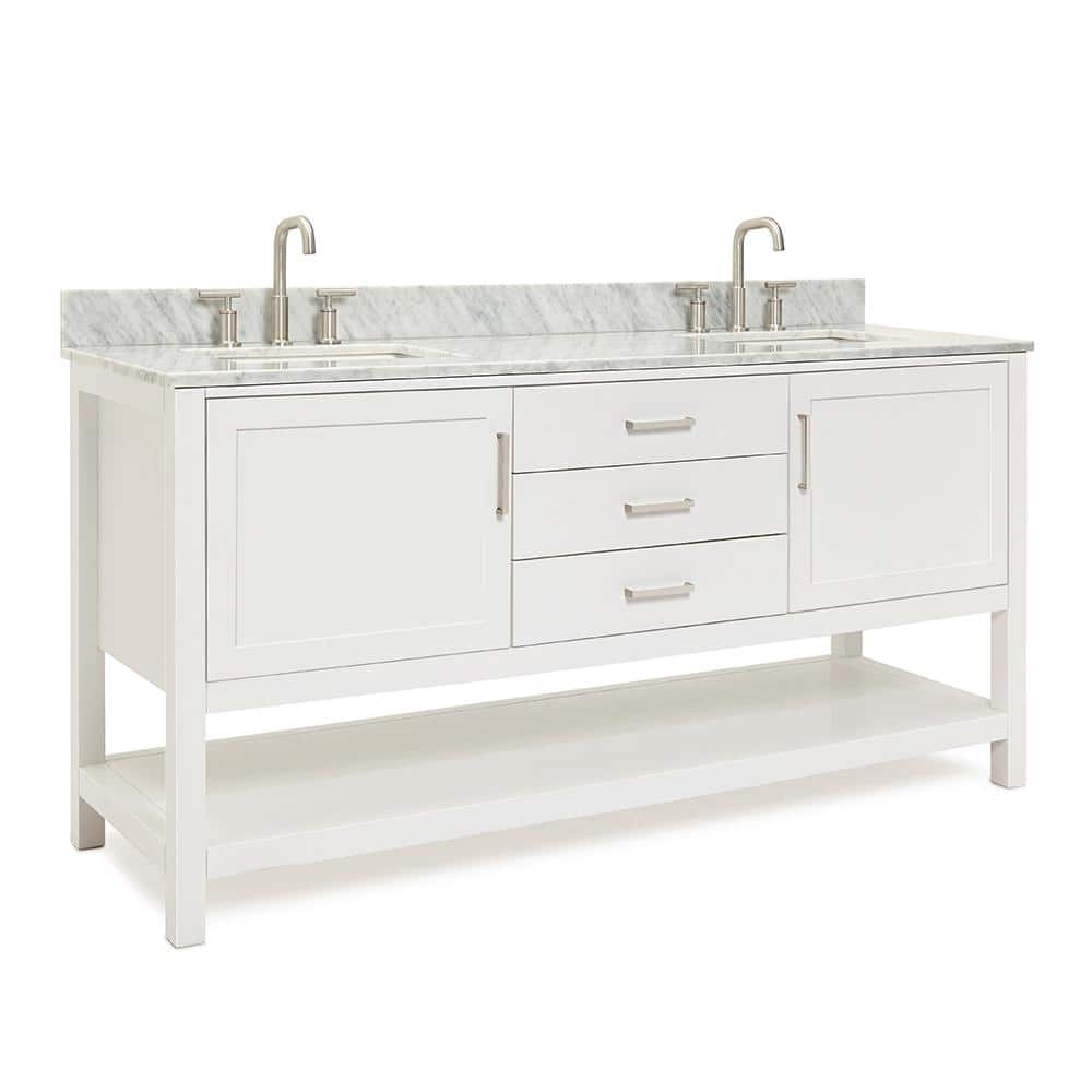 Bayhill 73'' White Double Vanity with Carrara Marble Top