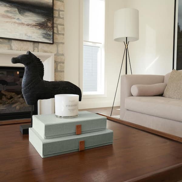 Sage 14 in. x 3.6 in. Linen Photo Storage Boxes (Set of 2), Decorative Organizers for Photos, Documents and Keepsakes