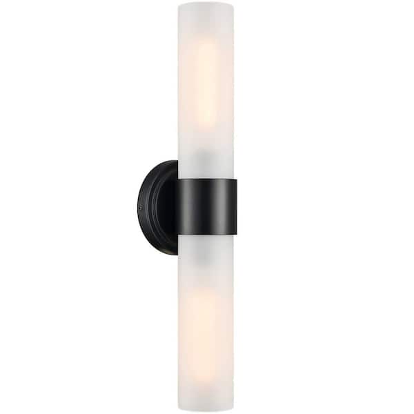 4.9 in. 2-Light Black Modern Wall Sconce with Standard Shade