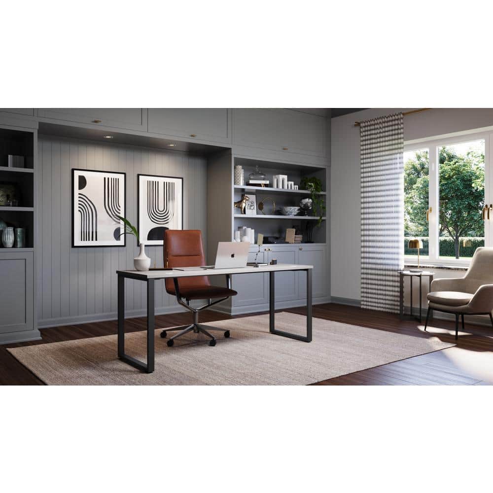 Gray Elm and Black Metal Desk with Drawer, 71"