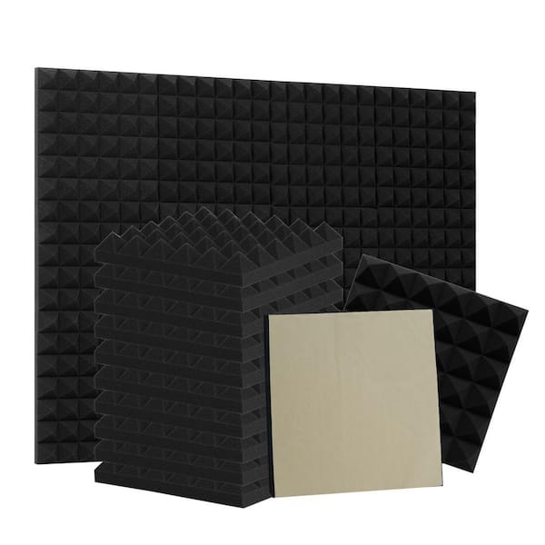 12 in. x 12 in. x 2 in. Pyramid-Shaped Foam Sound Absorbing Panel Black for Equipment Noise Reduction, 12-Pack