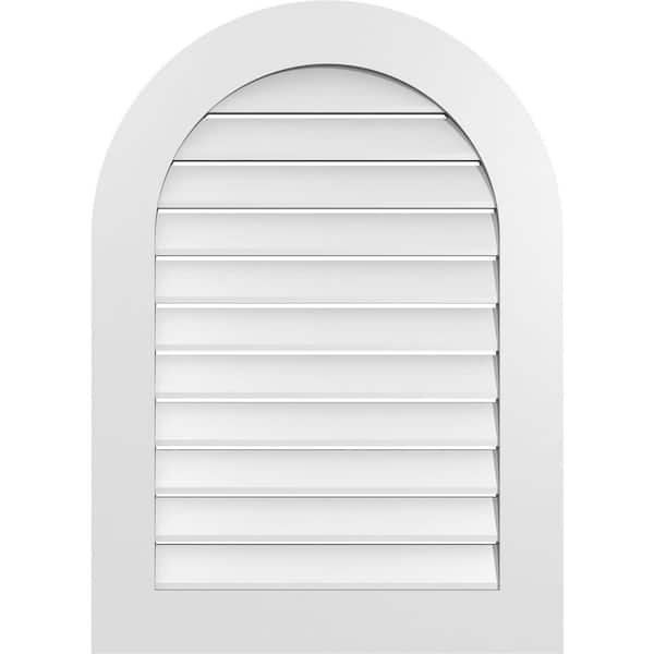 Ekena Millwork 26 in. x 36 in. Round Top White PVC Paintable Gable Louver Vent Functional