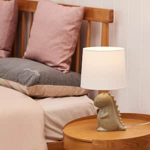 Tommy Dinosaur 16 in. Green Ceramic Table Lamp with White Cotton Shade