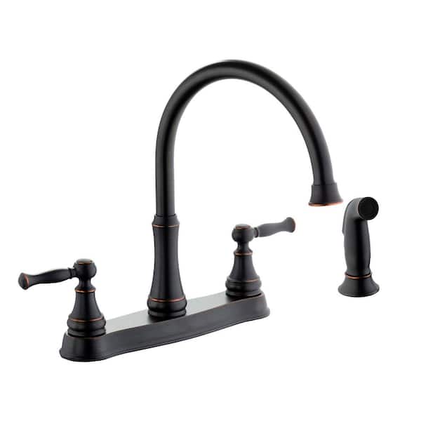 Glacier Bay Fairway Double-Handle Standard Kitchen Faucet with Side Sprayer in Bronze