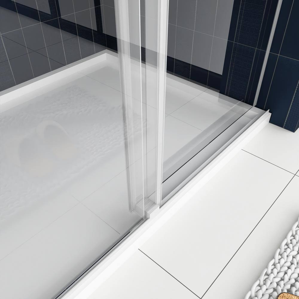 60'' Frameless Clear Glass Sliding Shower Door with Brushed Nickel Frame