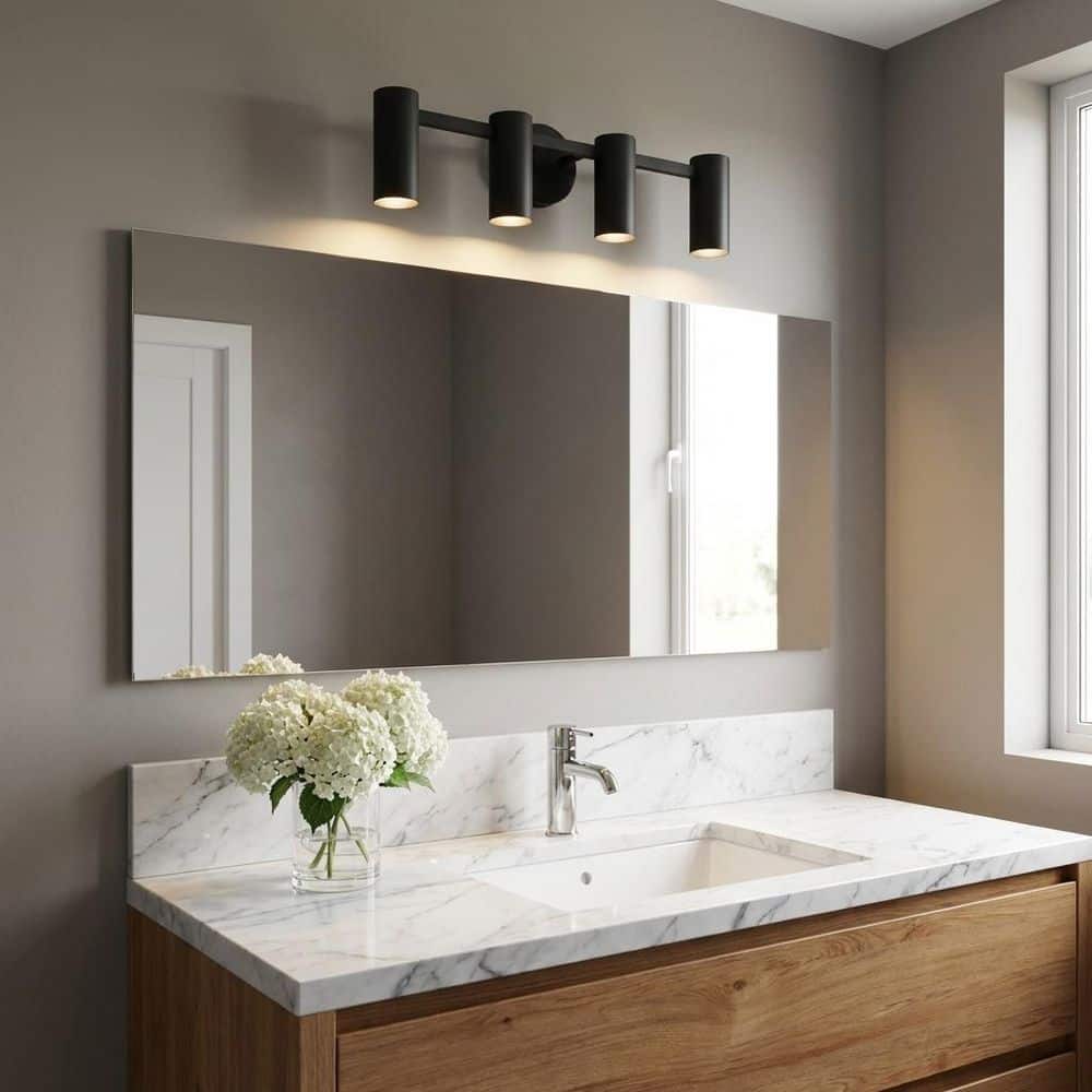 Zentro 24 in. W x 7.38 in. H 4-Light Midnight Black Bathroom Vanity Light with Metal Shades, Bulbs Included price history on PriceWatchPro