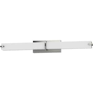 1-Light Brushed Nickel Integrated LED Vanity Light Bar with White Acrylic Shades