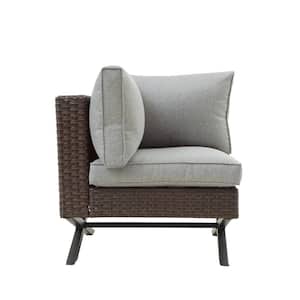 Wicker Outdoor Right-Arm Lounge Chair with Gray Cushion