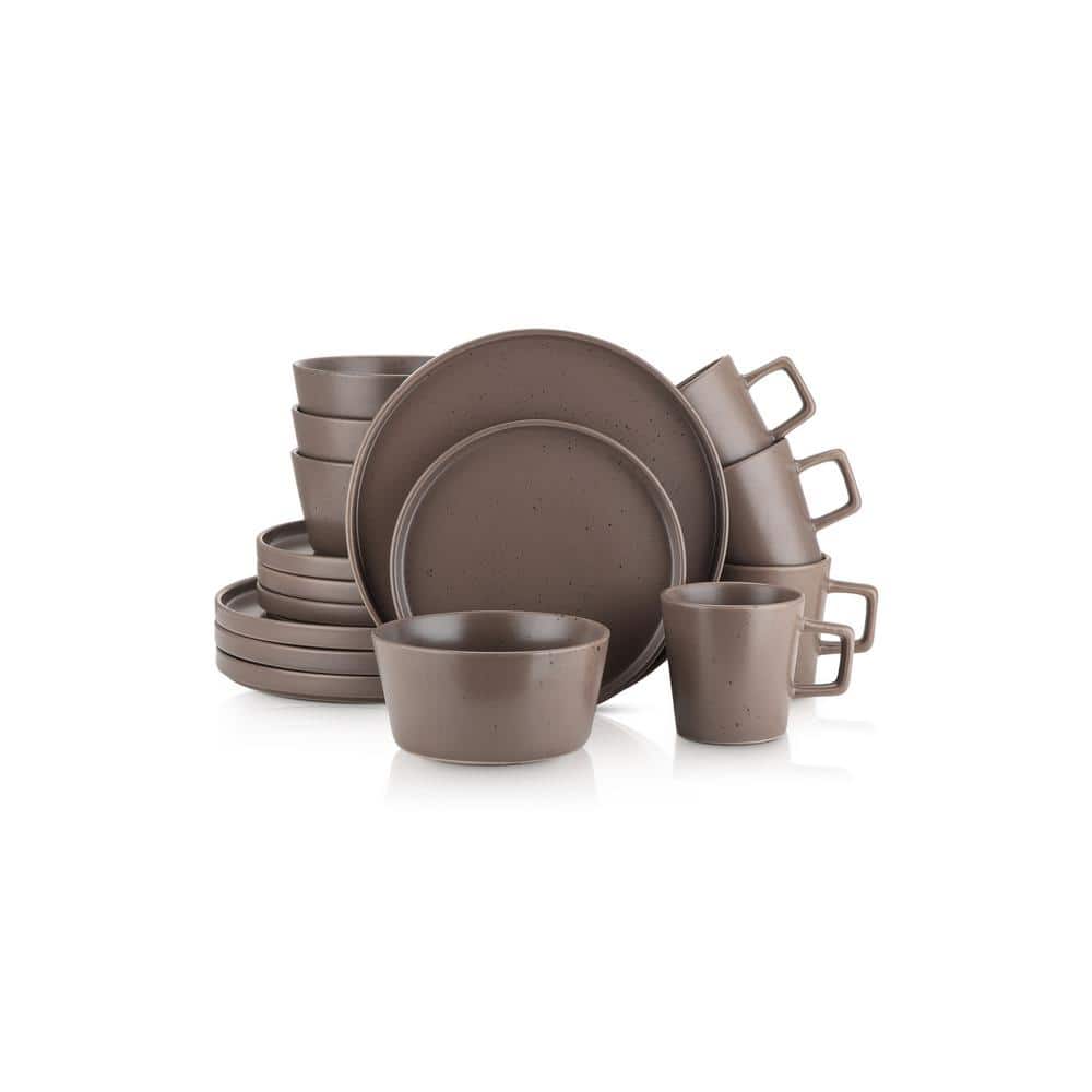 Matte Brown Porcelain Outdoor Dinnerware Set, Service for 4