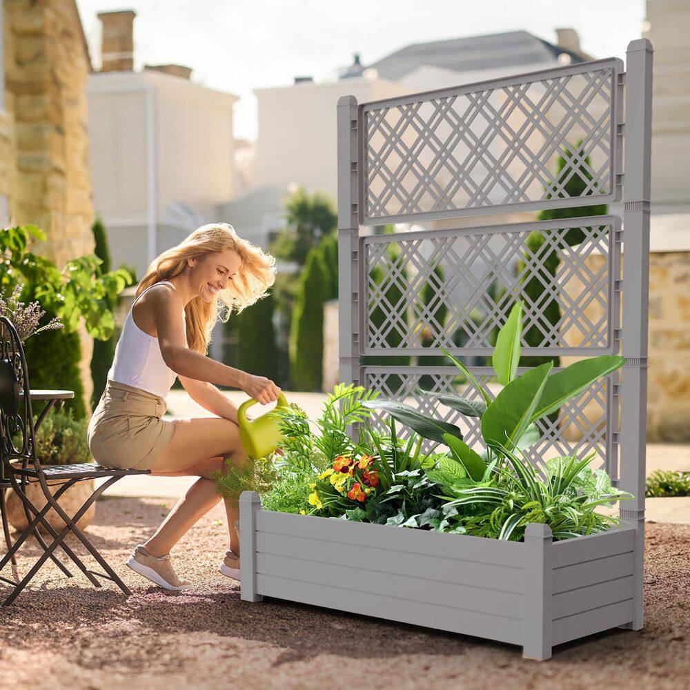 Vertical Planter Box with Trellis, Weather-Resistant Resin With drainage system（43.43*18.27*59.29） price history on PriceWatchPro