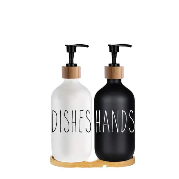 2Pcs Kitchen Sink Dish Soap Dispenser Set Black Refillable Hands