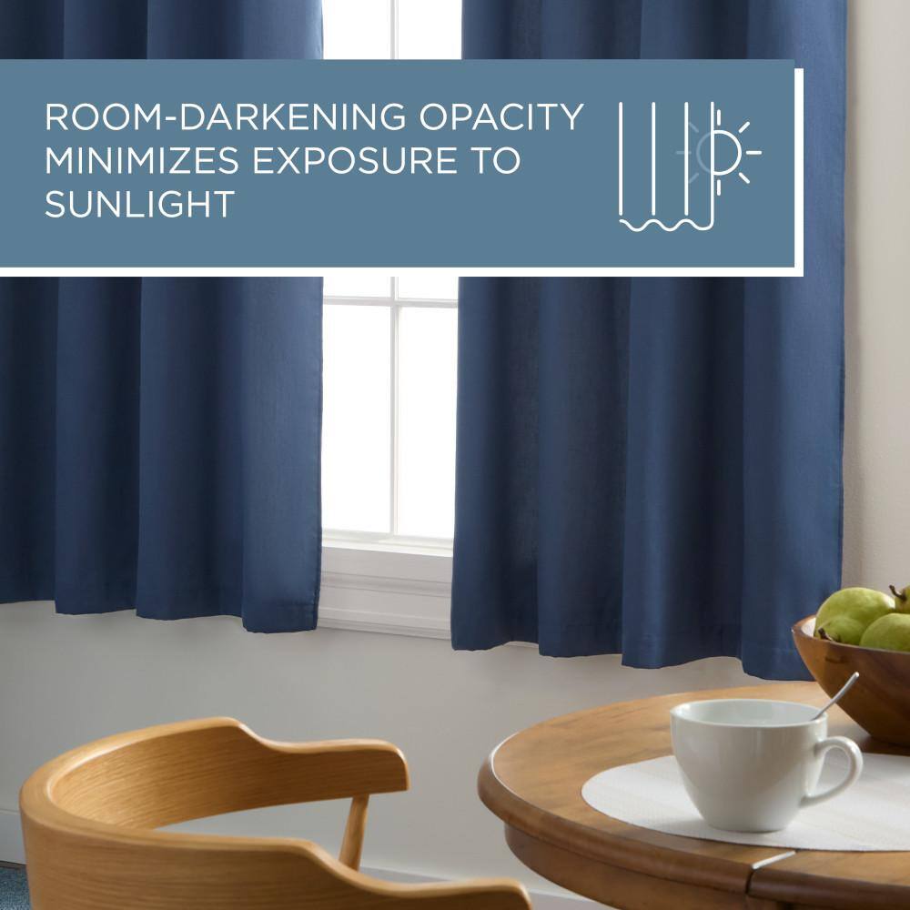 Navy Blue Linen Texture Room Darkening Grommet Curtains, 63"
