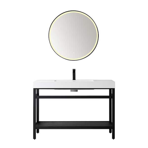 ROSWELL Ablitas 48 in. W x 20 in. D x 34 in. H Single Sink Bath Vanity in Matt Black with White Composite Stone Top and Mirror