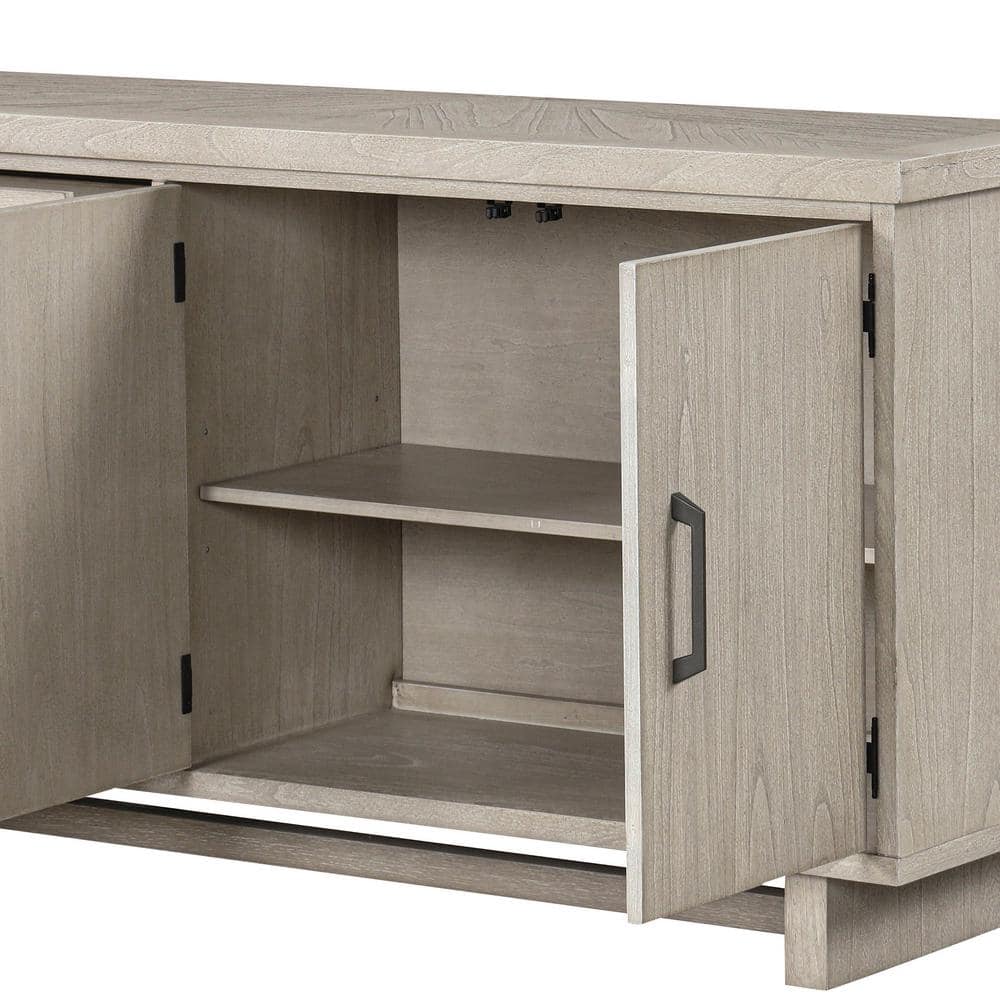Natural Wood 60" Modern Farmhouse Server with Black Iron Handles