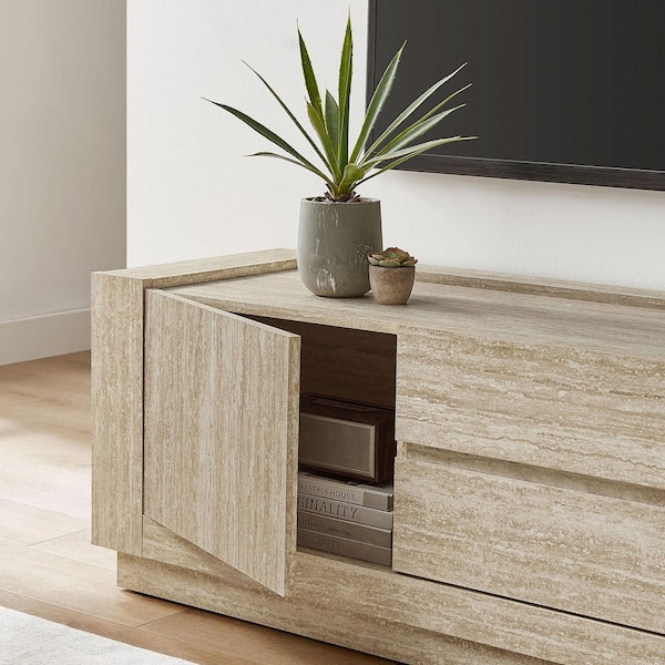 MODWAY Hollis TV Console with Faux in Travertine Finish-Modern