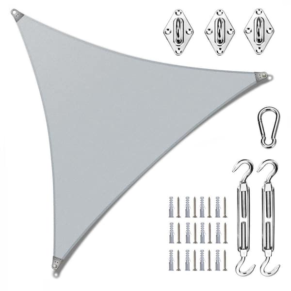 Super Ring 30 ft. x 30 ft. x 30 ft. Triangle Sun Shade Sail with Hardware Kit-Grey