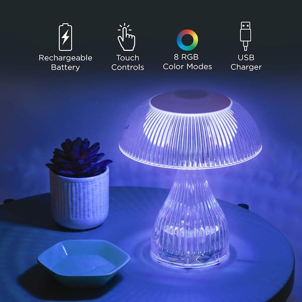 7.1 in. Rechargeable RGB Night Light Bulb Mushroom Crystal Lamp