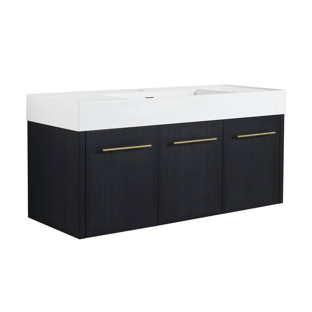 48 in. W. x 18 in. D x 22 in. H Single Sink Floating Bath Vanity in Black Chestnut with White Resin Top -  Aoibox, SNSA21-1BA006