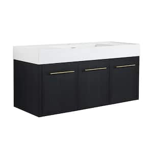 48 in. W. x 18 in. D x 22 in. H Single Sink Floating Bath Vanity in Black Chestnut with White Resin Top