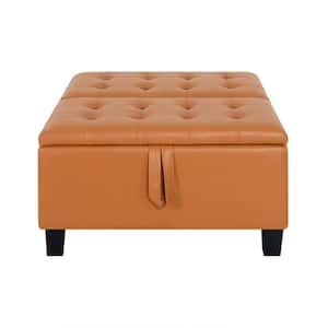 Caramel, Folding Storage Ottoman, Upholstered Leather Ottoman Coffee Table, Large Ottoman with Storage for Living Room