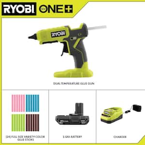 ONE+ 18V Cordless Dual Temperature Glue Gun Kit w/ 2.0 Ah Battery, Charger & Full-Size Variety Color Glue Sticks (24Pck)