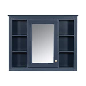 35.03 in. W x 7.32 in. D x 27.50 in. H Bathroom Storage Wall Cabinet, Medicine Cabinet in Blue with Mirror