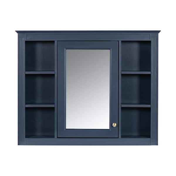 COWLOWN 35.03 in. W x 7.32 in. D x 27.50 in. H Bathroom Storage Wall Cabinet, Medicine Cabinet in Blue with Mirror
