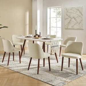 Eliseo Ivory Modern Upholstered Dining Chair with Solid Wood Legs Set of 6