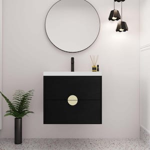 23.8 in. W x 21.4 in. H Black Wall-Mounted Plywood Bathroom Cabinet with White Ceramic Sink and Soft-Close Drawers