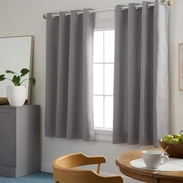 TOWN & COUNTRY BASICS Selena Solid Linen Texture 50 in. W x 63 in. L Polyester Room Darkening Sage Grey Curtain (Set of 2)
