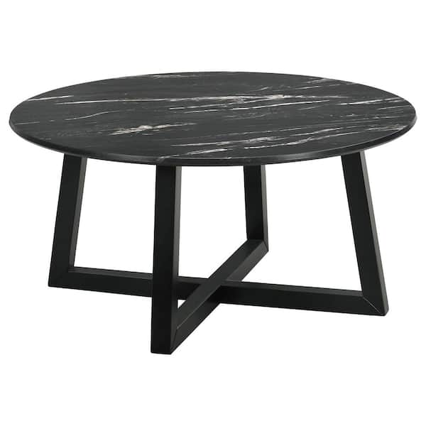 Skylark 36 in. Letizia and Light Oak Round Faux Marble Top Coffee Table