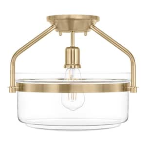 Timphaven 1-Light 13 in. W Brass Mount Semi-Flush Clear Glass