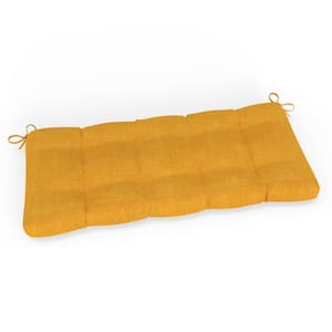 Solid Twill 44 in W x 3 in H Rectangular Outdoor Tufted Blown Bench Cushion w/ Ties 1-Count in Yellow Splash