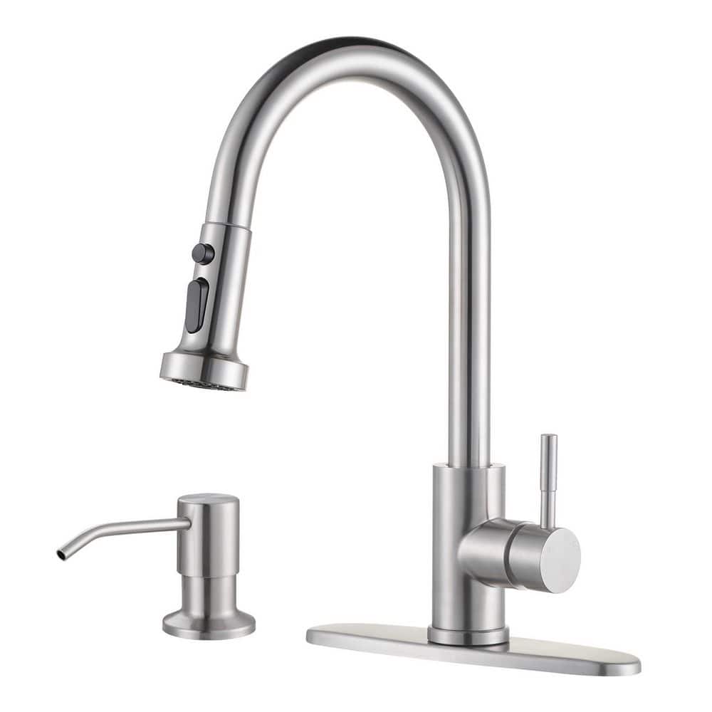 Single Handle Pull Down Sprayer Kitchen Faucet with 360 Swivel Spout and Soap Dispenser in Brushed Nickel price history on PriceWatchPro