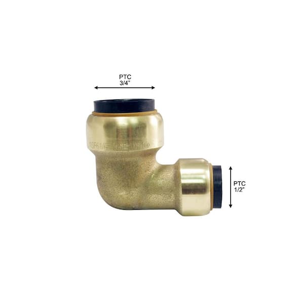 Tectite 3 4 In X 1 2 In Brass Push To Connect 90 Degree Reducer Elbow Fsbe3412