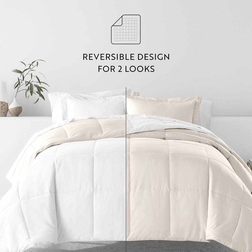 Full White Microfiber Down Alternative Reversible Comforter Set