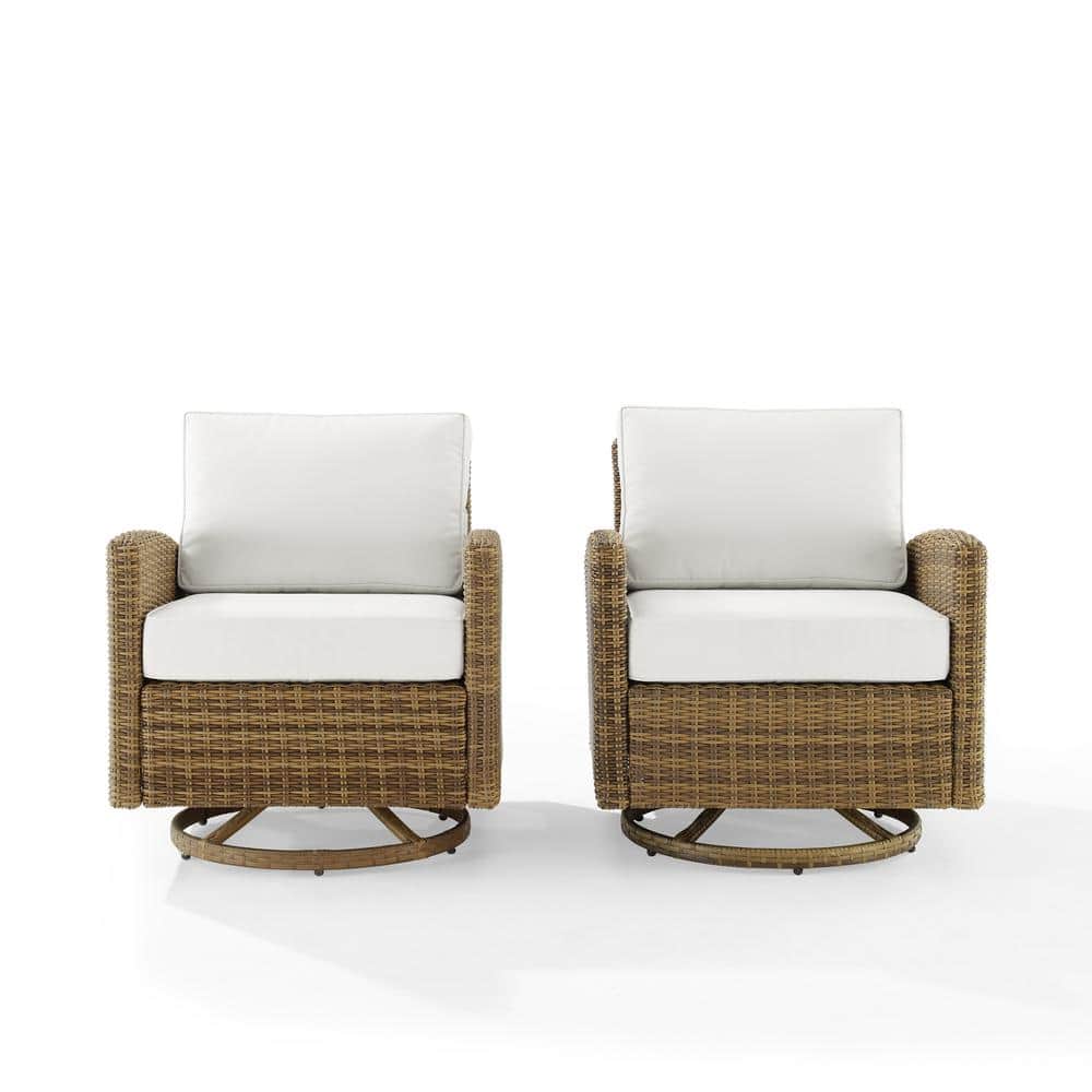 Bradenton White Cushioned Wicker Swivel Rocker Chair Set